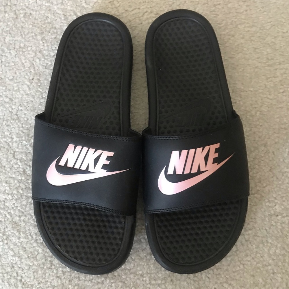 Nike Slides with Rose Gold Logo